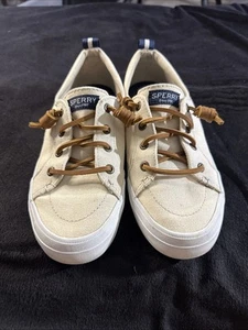Women’s Size 6 Sperry Crest Vibe Core Barrel Tie Leather Lacing Ivory Sneakers - Picture 1 of 13