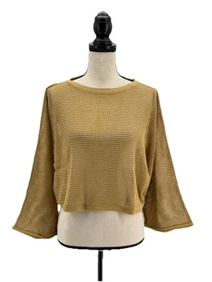 Top de ganchillo recortado Wynne Layers para mujer dorado medio abierto tejido mangas kimono Foto 1 de 4