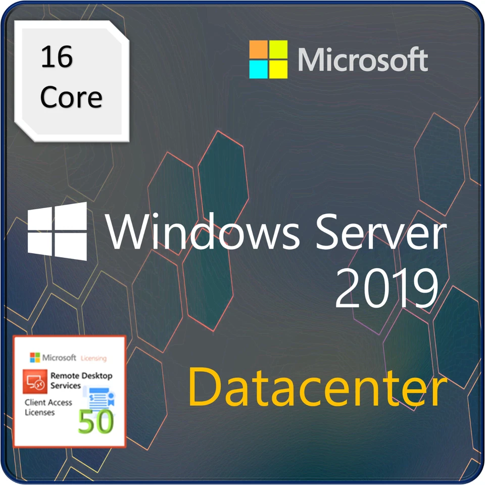 Windows Server 2019 Datacenter - 16 Core License with 50 RDS User CALs - Image 1 of 1
