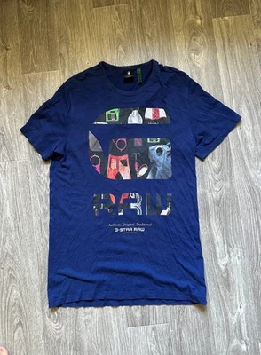 Camiseta informal rara G-Star RAW grande con estampado de logotipo R azul marino 100 % algodón orgánico Foto 1 de 4