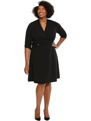 Vestido LONDON TIMES WOMAN Mujer Negro Sin Forro Botones Acentos Plus 24W Foto 1 de 4