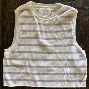USED Purple And White Striped Zara Tank Top, Size 13/14 Girls - Picture 1 of 3
