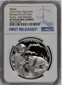 2018 CHINA Panda Beijing Intl Coin Expo 30 g Medal pp NGC69 First Releases - Bild 1 von 2