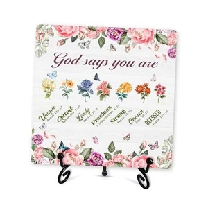 Christian Desk Decor, God Says You Are Wooden Sign With Iron Stand, Bible - Picture 1 of 6