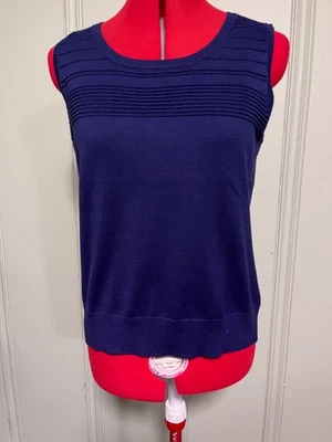 Кабель и калибр вязаный без рукавов верхний размер M легкий темно-синий - Изображение 1 из 4