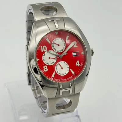Men's TOMMY HILFIGER Solid Stainless Steel Vintage Y2K Watch, Red Dial, 42mm - Image 1 of 4