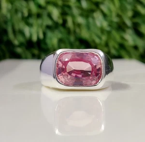 Created Pink Sapphire Ring Cushion Cut Stone 925 Solid Sterling Silver Ring - Picture 1 of 18