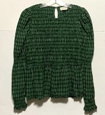 Blusa Universal Thread Peplum para mujer grande verde manga abullonada a cuadros Foto 1 de 4