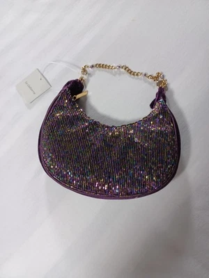 Kathy Van Zeeland Wristlet Bag Womens One Size Purple Sequin Velvet Chain Mini - Image 1 of 4