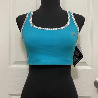 Vintage NWT Speedo Activewear Sports Bra Blue Du Pont 80s 90s USA Made Large - Image 1 of 4