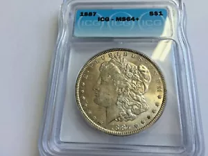 1887 Morgan Silber Dollar ICG MS64 + Schöne Münze Schöne Regenbogen Toning - Picture 1 of 12