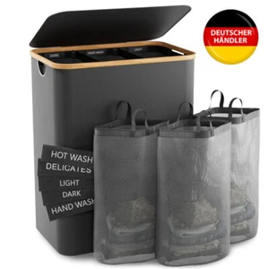 Wäschesortierer Wäschekorb Wäschebehälter Wäschesammler 3 Fächer Bambus 156Liter - Bild 1 von 13