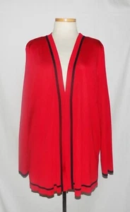 Misook Damen dunkelrot mit schwarzem Rand Acryl Strick vorne offen Cardigan Jacke 2X - Bild 1 von 5