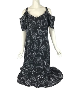 Table Eight Dress Black Size 16 White Floral Flared Midi Cold Shoulder Cocktail - Picture 1 of 14
