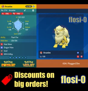 6IV Shiny Arcanine Pokemon Scarlet and Violet - Picture 1 of 1