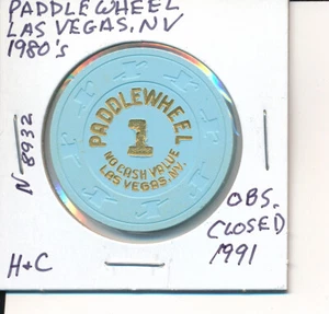 CASINO CHIP -PADDLEWHEEL LAS VEGAS NV 1980's H&C #N8932 OBS CLOSED 1991 - Picture 1 of 2