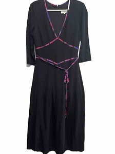 David Meister Women Size 12 Black Multi Purpose Dress 3/4 Sleeve Maxi Lined Ties - Picture 1 of 11