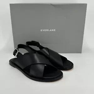 Everlane The City Crossover Sandals size 7.5 in Black Leather Ankle Strap Buckle - Picture 1 of 6