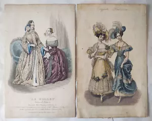 1830er Jahre modische Teller La Belle Assemblee / Le Follet Abendkleider Nachthemden - Bild 1 von 4