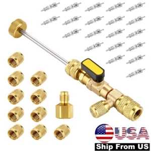 Valve Core Remover Installer Tool + Brass Nut for R12 R22 R410 R32 +Valve Core - Foto 1 di 12