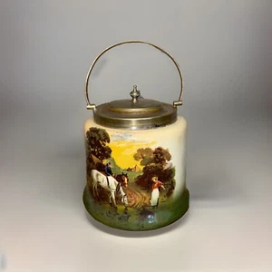 Antike Bristol Englische Ware Porzellan Keksknacker Tabakdose Pferde Selten - Bild 1 von 15