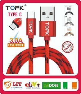 TOPK Type-C Data Charging Cable Fast Charger For Samsung S8 S9 S10+ S20 Note S21