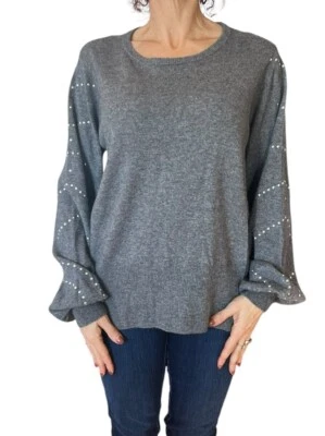 GENERATION LOVE MUJER SUÉTER GRIS LANA CACHEMIR CUELLO REDONDO TACHONADO JERSEY XL Foto 1 de 4
