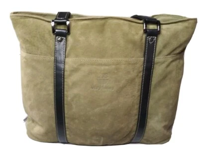 Scully 727 橄榄绿色麂皮绒皮革上衣拉链笔记本电脑托特包 ~ TBS 非常有趣的标志 — 第 1/4 张图片