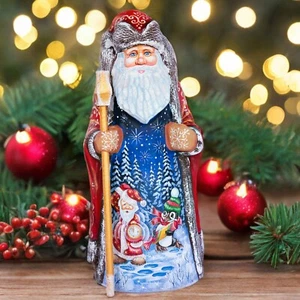 Wooden carved Santa Figurine 9", Christmas Gift home holiday decor indoor - Picture 1 of 15