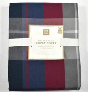 Pottery Barn Teen Walker Plaid Twin Duvet Cover Navy Blue Red Gray NEW - Picture 1 of 8