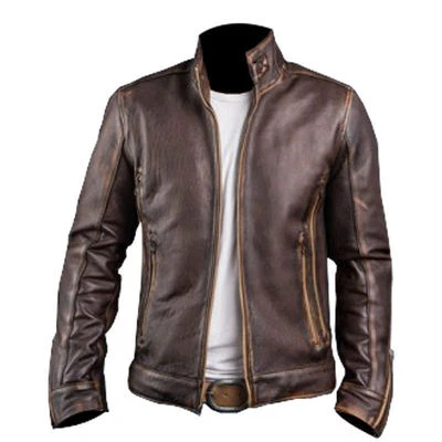 Mens Cafe Racer Stylish Biker Brown Distressed Leather Jacket Foto 1 de 3
