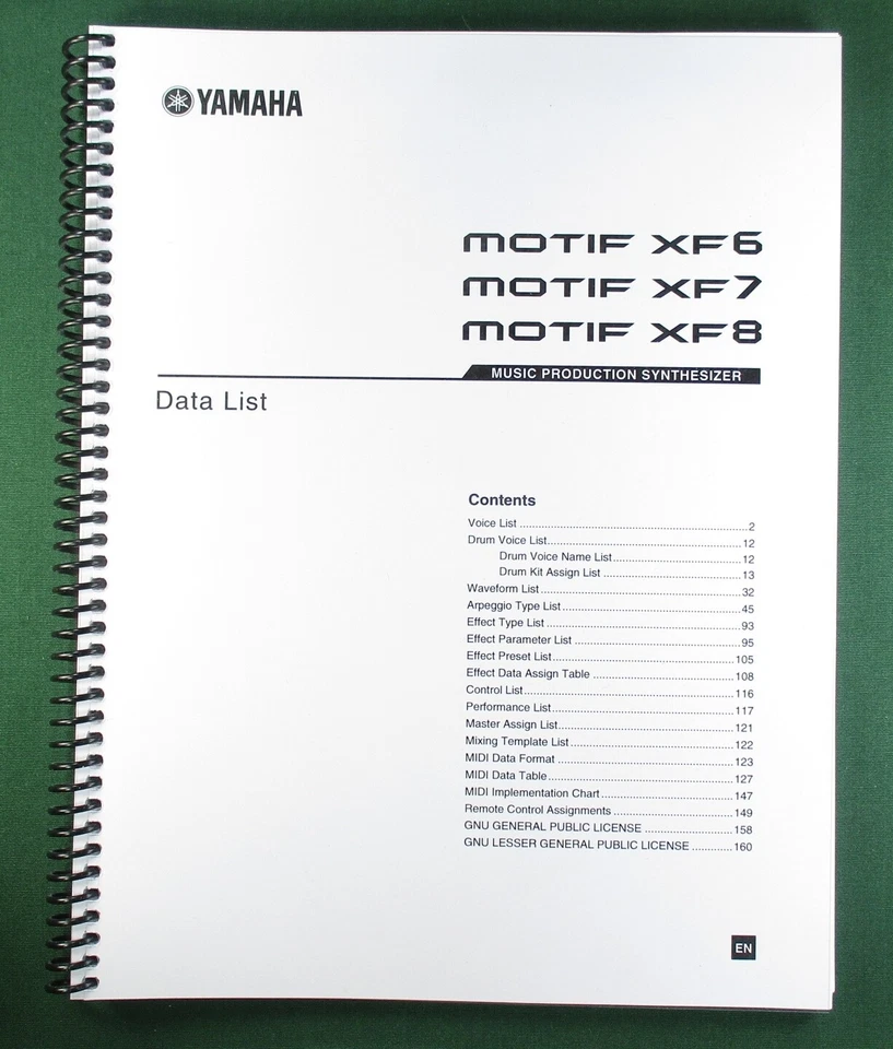 Manual de lista de datos Yamaha Motif XF 6 / 7 / 8: ¡167 páginas y encuadernado en espiral! Foto 1 de 1