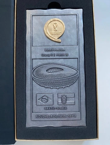 FIFA 2022 World Cup Medal Plaque Brazil Serbia Souvenir VIP Hospitality Cover