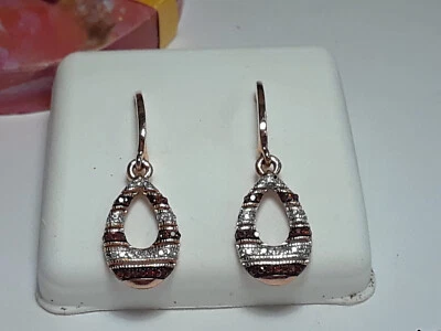 Pendientes colgantes de diamantes rojos y blancos naturales de 10 quilates de 0,18 quilates #19889 Foto 1 de 4