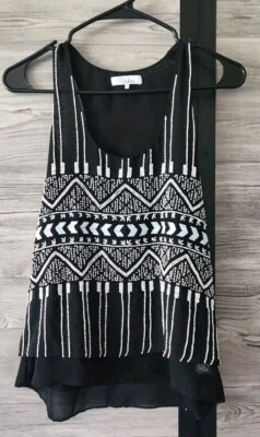 Parker женщин бисером геометрический декольте укороченный Майка черный белый размер XS новый без ЯРЛЫКОВ - Изображение 1 из 4