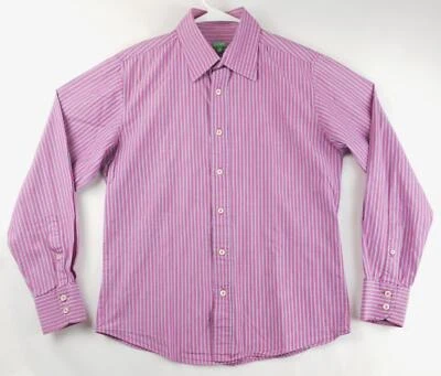 United Colors Of Benetton Shirt Mens Medium Blue Pink Striped Cotton Button-Up - Изображение 1 из 4