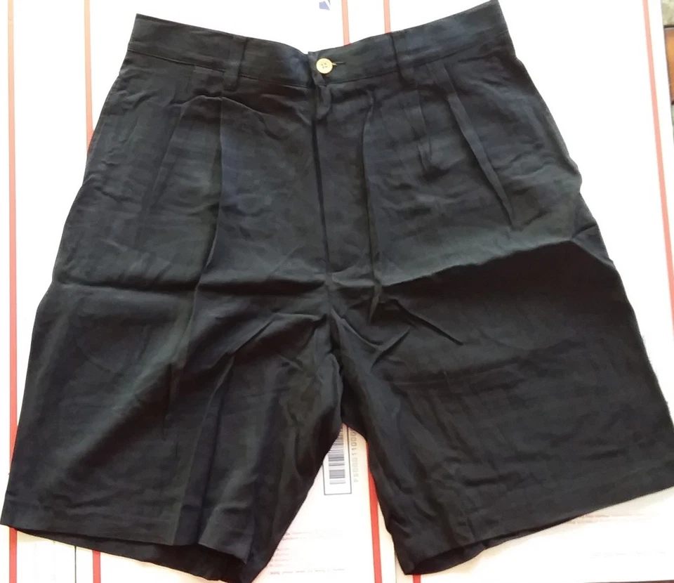 NUEVO JAMAICA JAXX SEDA HOMBRE INFORMAL VESTIDO SHORTS PLISADO DELANTERO NEGRO TALLA 32 Foto 1 de 2