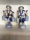 Grande figurine Oriental Fisherman couple porcelaine bleu/blanc statuettes CFCBW2