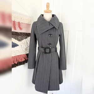 Soia & Kyo Houndstooth Plaid Belted Trench Coat Button Front Cotton Grey Sz S - Picture 1 of 13