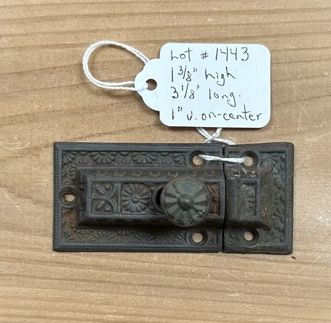 1443-Antique Cast Iron Rectangular Late 1800s Cupboard Cabinet Latch Complete Cover