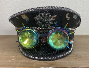 Steampunk Hat Costume w/ Kaleidoscope Lens Goggle-Sequins-Halloween-Rave-Burning - Picture 1 of 15