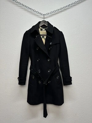 Jaqueta Burberry Brit feminina casaco de lã peito duplo preta tamanho EUA 2 Reino Unido 4  - Imagem 1 de 4