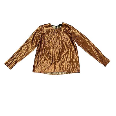 Jenni Kayne Bronze Metallic Silk Long Sleeve Blouse Top Women’s M - Image 1 of 4