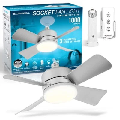 Bell + Howell Socket Fan Warm Light Ceiling Fan with Remote Control, 1000 Lumens - Image 1 of 4