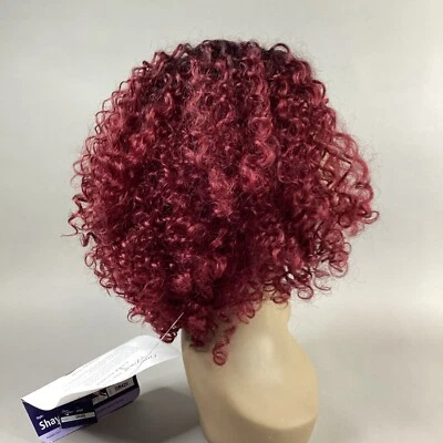 Peluca Shay corta rizada #DR425 borgoña marrón oscuro encaje sintético frontal Foto 1 de 4