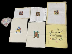 Lot of 7 Various Finished Cross Stitches-Quilt Squares, Inspiration, Letters - Picture 1 of 24