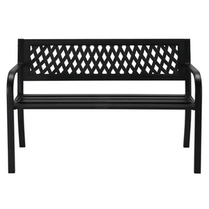 Garden Bench PVC Metal 47 inch Black Outdoor Porch Park Cast Iron Sturdy Terrace - Picture 1 of 8