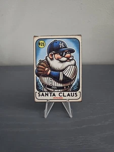 SANTA CLAUS NEW YORK YANKEES TRADING CARD CHRISTMAS TREE CANVAS ORNAMENT ACEO - Picture 1 of 2