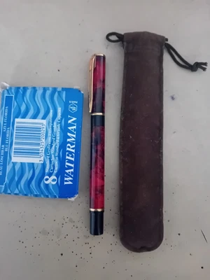 Vintage Waterman Laureat MKII Fountain Pen. Red lacquered marble with gold trim - Image 1 of 4