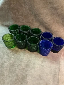 1970s round hobnail design candle votive lot of blues and greens glass - Picture 1 of 9